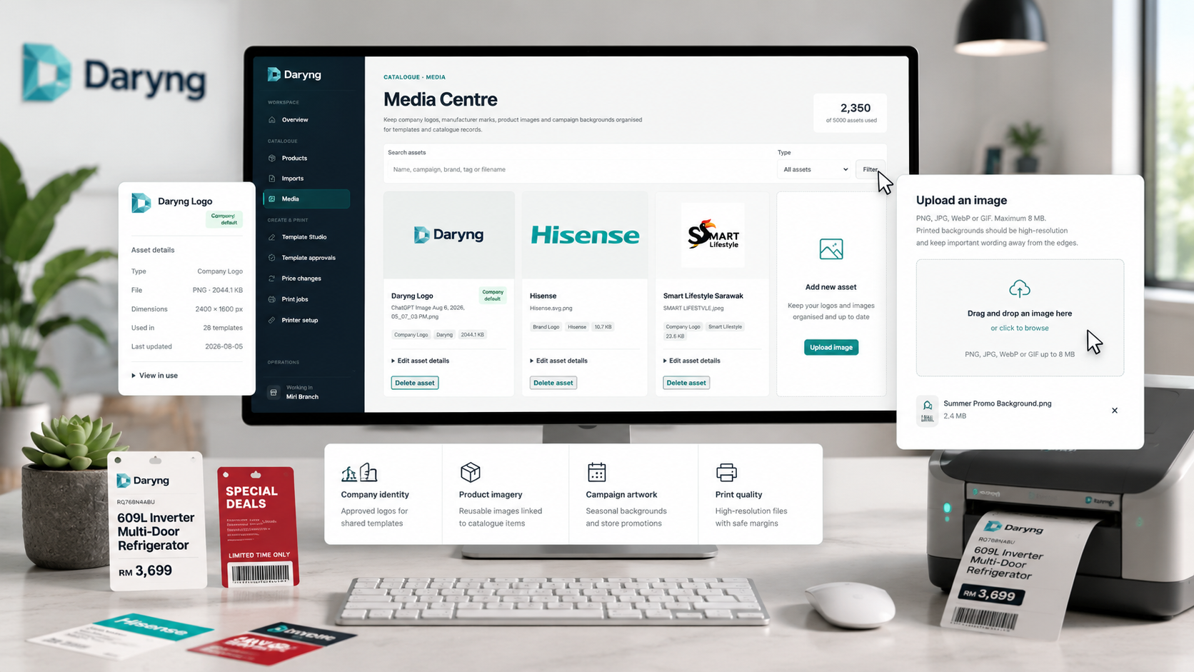 Daryng media centre showing logos, brand files and product assets